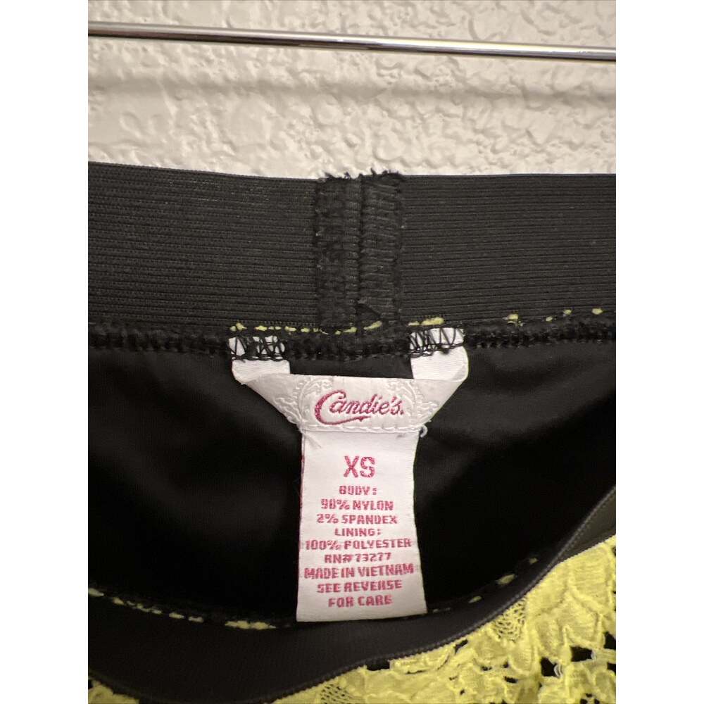 Retro 80s 90s Candie's Lace Neon Yellow Black Floral Pencil Mini Skirt Grunge XS - Picture 4 of 4